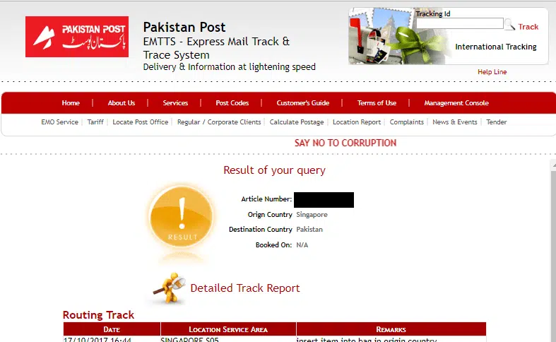 Import Mobile Shipment Tracking in Pakistan via Pakistan Post office